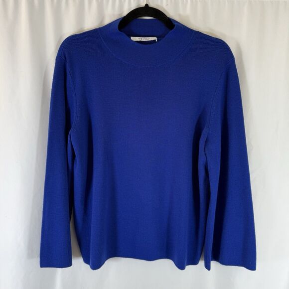 The Fold Sweater Women's Large Blue Knit 100% Merino Wool Long Sleeve Pullover - Picture 1 of 10